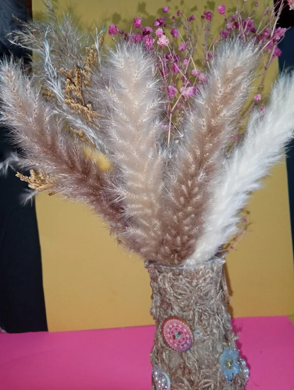 Boho Dried Floral Vase Arrangement in Pink, Orange, Cream & Brown
